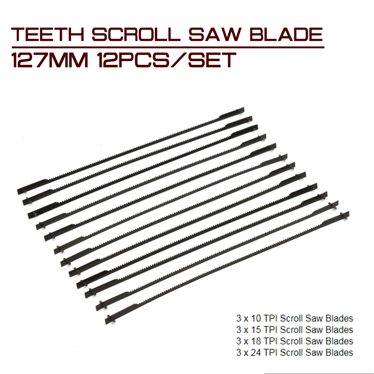 12Pcs/set 127mm Teeth Scroll Saw Blade Woodworking Power Tool Accessories Black for Cutting Wood