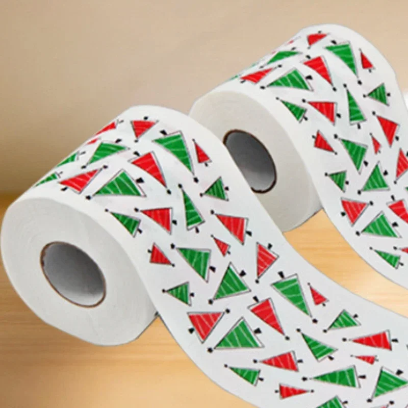 1Roll Christmas Toilet Paper Wood Pulp Festival Theme Printed Xmas Decor Tissue Natal Noel Happy New Year Party Decoration