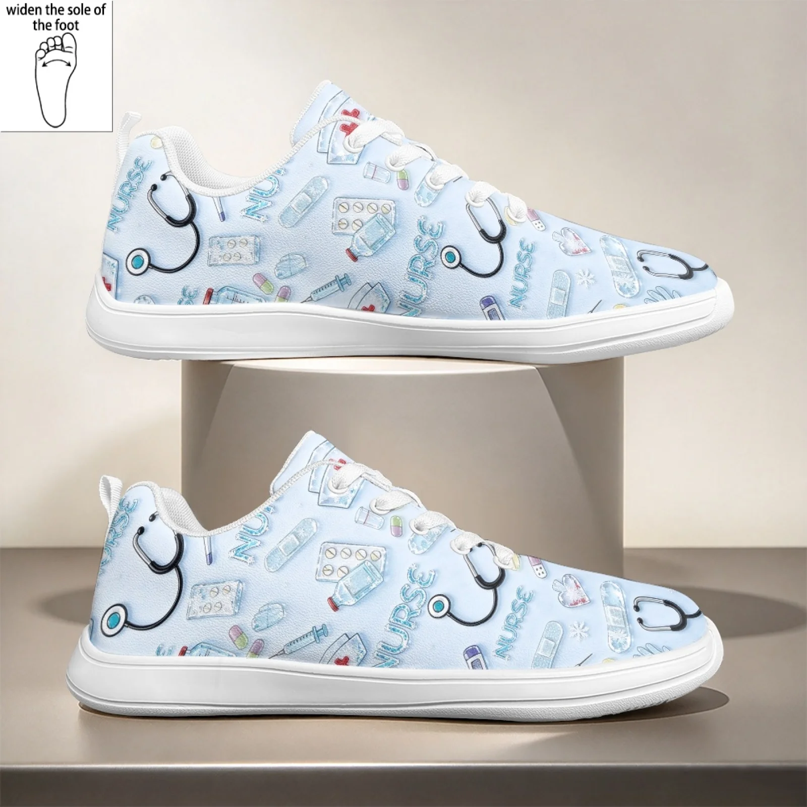 PENSTROLL Medical Nurse Print Comfortable Slip-Resistant Comfort Work Shoes Nursing Shoes for Women Hospital Walking