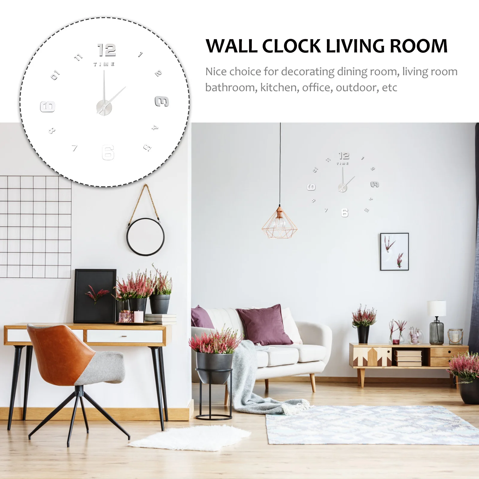 

Mirror Surface Wall Clock Frameless Decorative Home Bedroom Office White Silent Movement Water Resistant Non Toxic EVA Foam