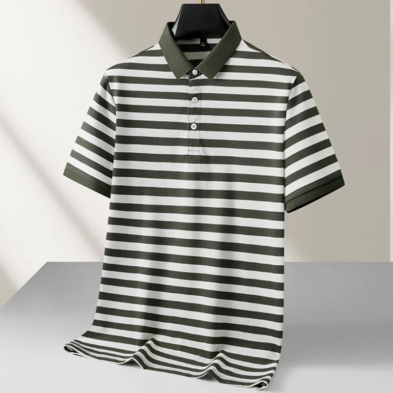 8XL 7XL 6XL 2026 New Summer High End Luxury Polo Shirt Man Clothes Short Sleeve Striped Mens Shirts Casual Loose T-shirts Homme