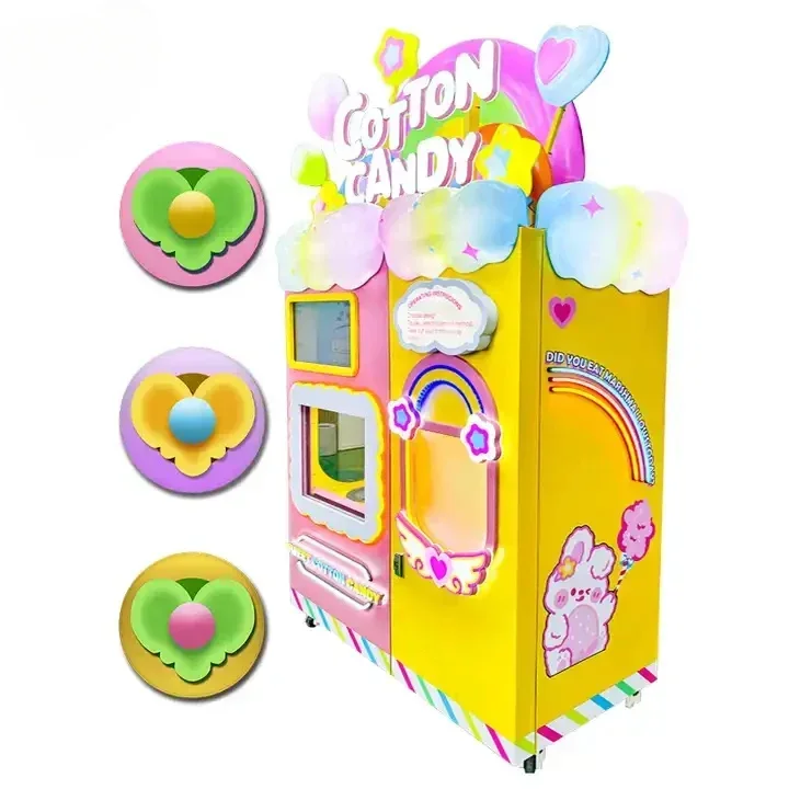 Full Automatic Paper Straw Sugar Making Cotton Candy Machine Professional Vertical Flower Sugar Cotton Candy Vending Machine