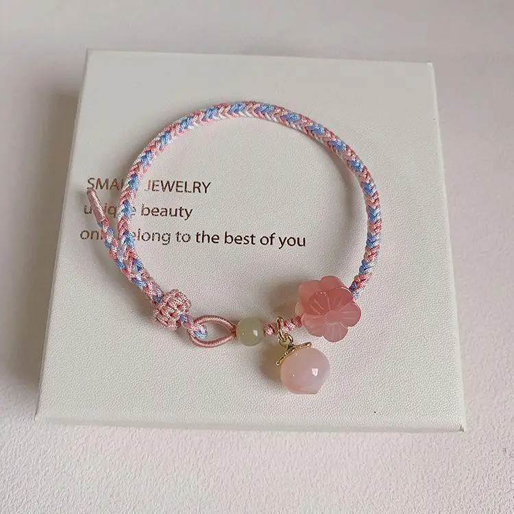 

Good Lucky Girl, ручная работа, персиковый цветок, агат, нефрит, ручная веревка, ручная работа, нишевый дизайн, браслет, 2025, новый стиль, изящные ювелирные изделия