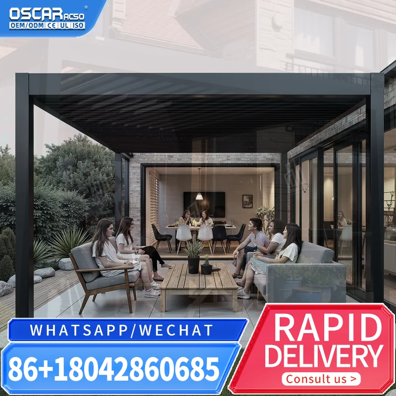 Modern Design Bioclimatic Electric Aluminum Pergola with Waterproof Louvre Roof UV Shielding for Balconies Outdoor Spaces Europe