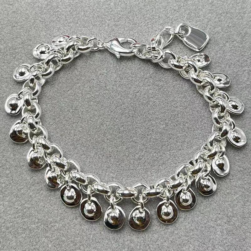 Jewelry Handmade Se Silver-Tone Layered Chain Bracelet with Dangle Disc Details & Heart Lock Charm view 2