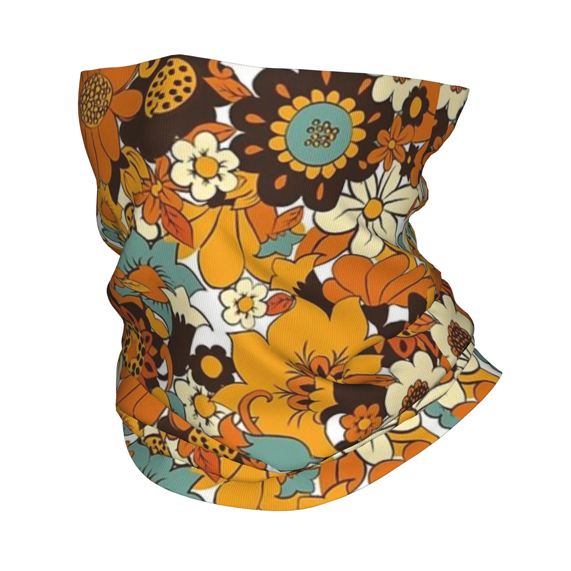 70 年代 60 年代レトロフラワーパワー、花柄バンダナネックカバープリントラップスカーフ多機能ヘッドバンドランニングユニセックス大人