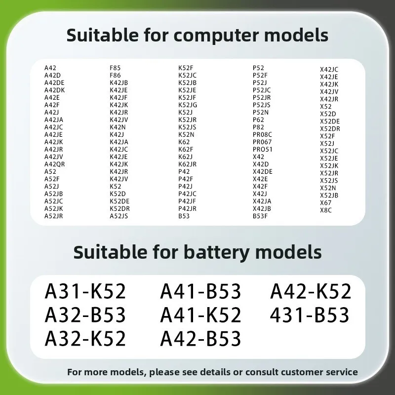 A32-K52 for ASUS X42J K42J K62  A42J A52J K42D X52J P42 P52 P62 P82 B53 F85 F86 X67 X8C PRO8C PRO67 PRO51 Laptop Battery