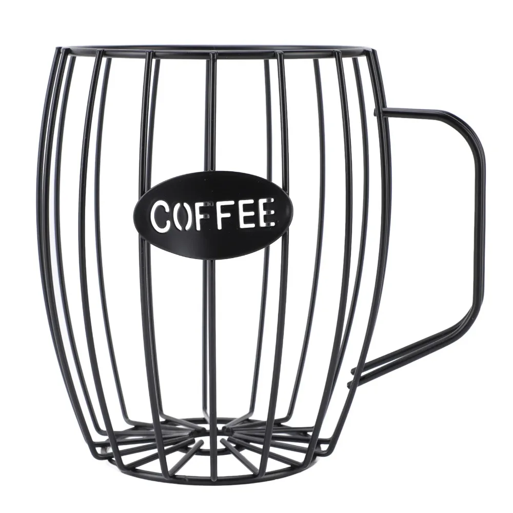 Iron Metal Construction Coffee Pod Holder Beer Cup Shaped Rust Painted Finish Pod Storage Organizer Black Color