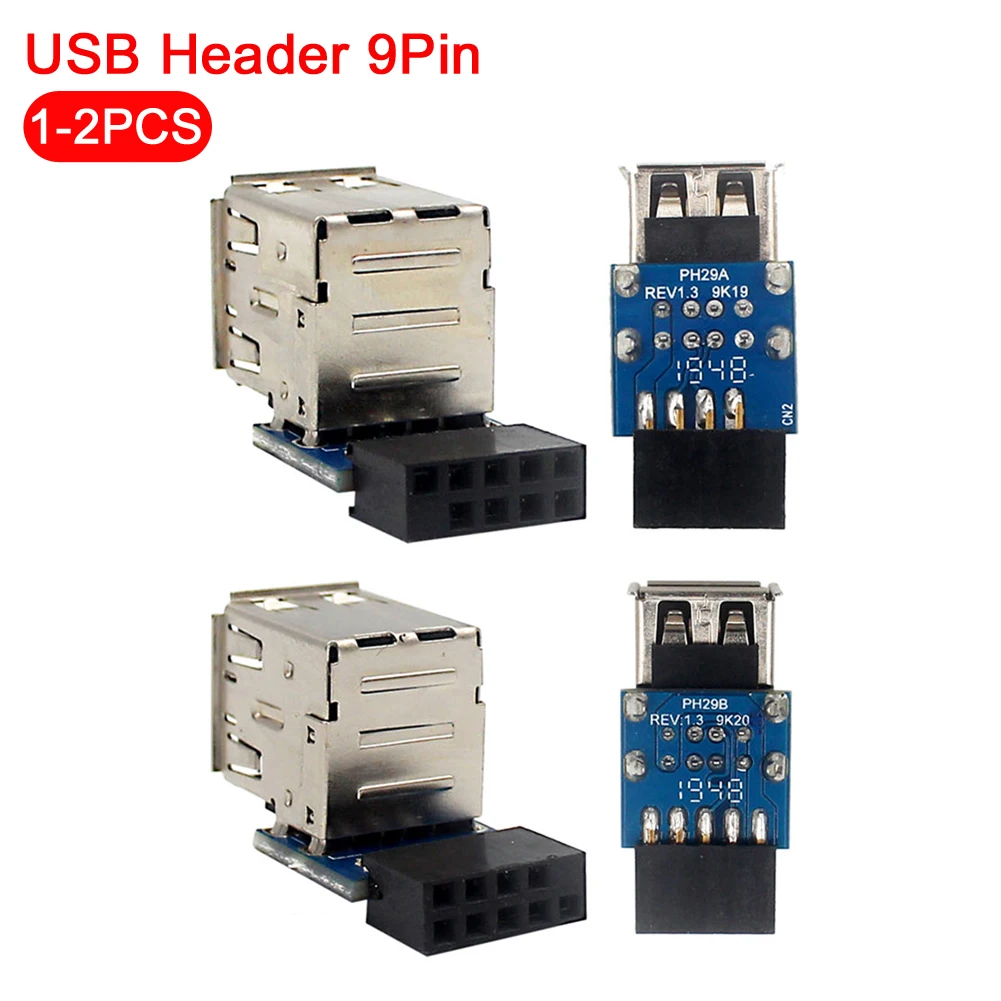USB 2.0 Motherboard Header 9pin 10pin Motherboard to 2 Ports USB 2.0 Dual USB A 9 Pin Female Adapter Converter