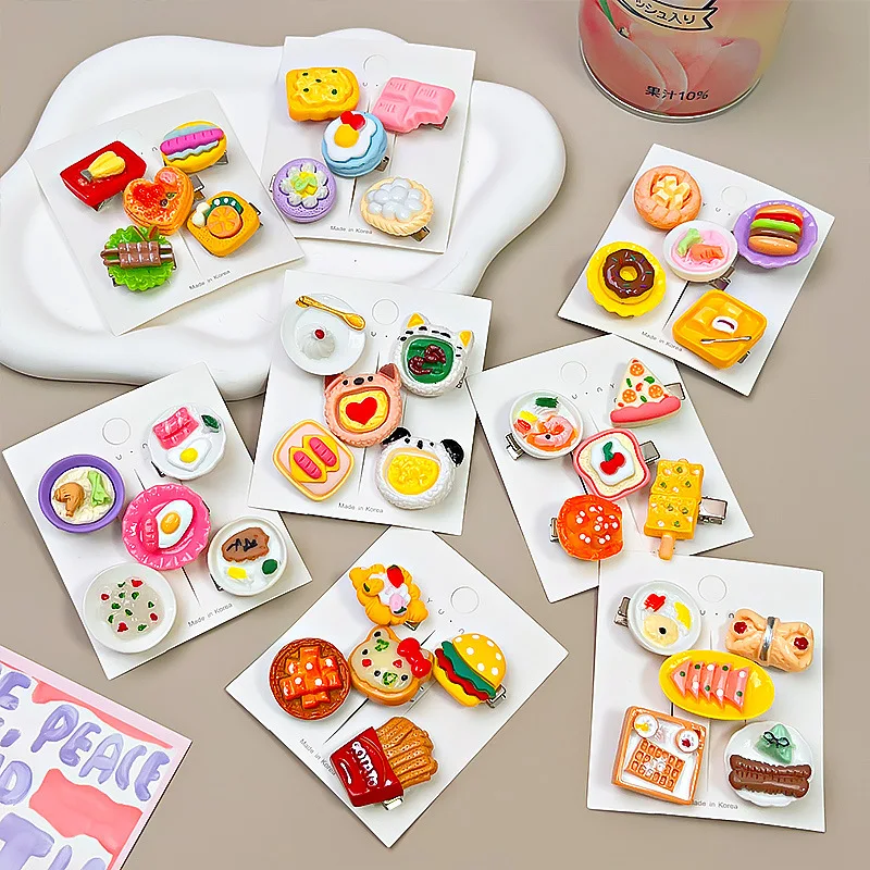 5Pcs/set New Cute Cartoon Food Styling Hair Clips for Girls Colorful Sweet Side Hairpin Kids Barrette Hair Accessories for Girls