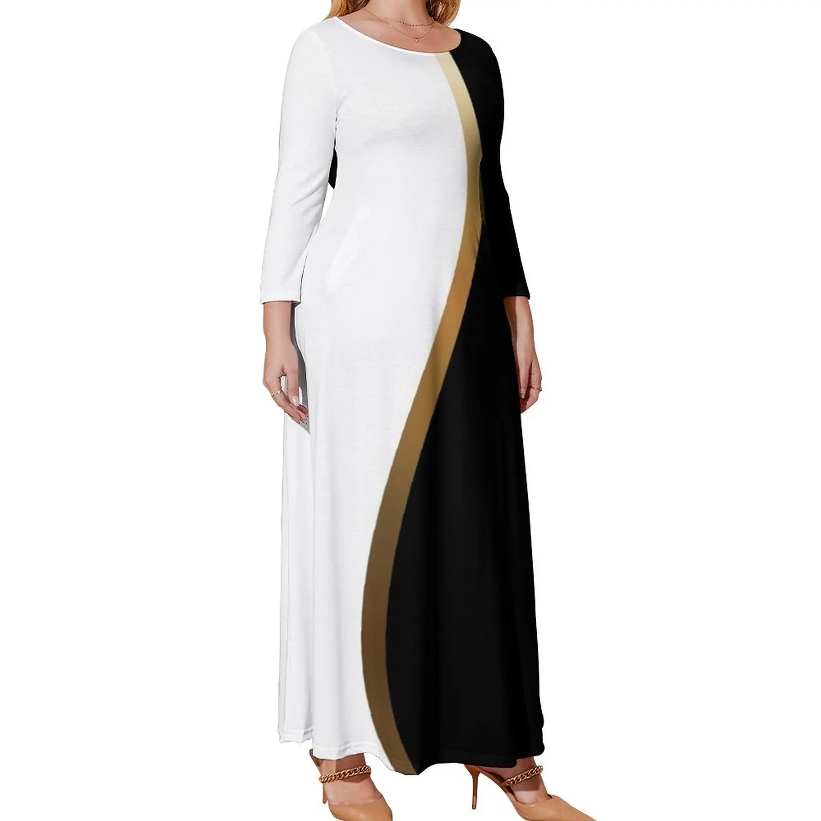 

Black and White, Gold Wave Long Sleeved Dress Summer dresses for women evening dresses luxury 2024