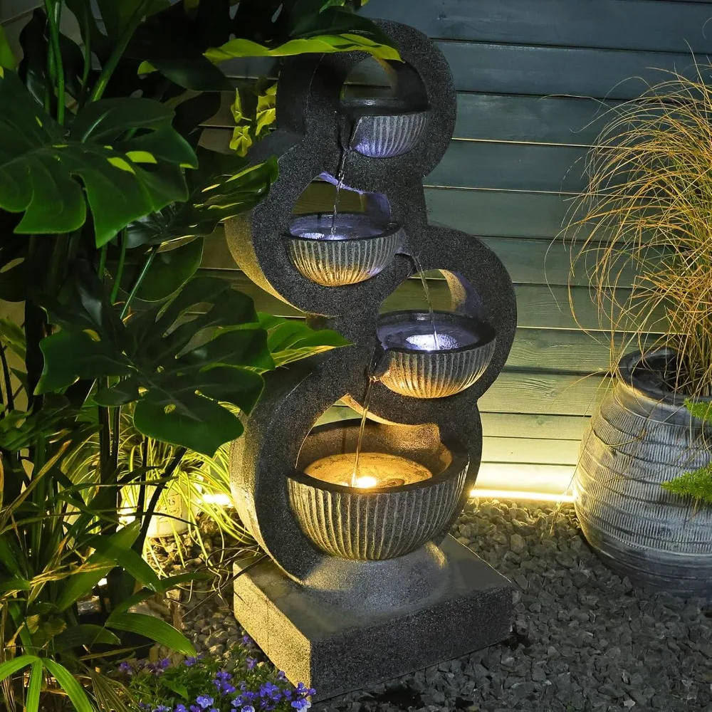 

Outdoor Water Fountain Circular Elegance Waterfalls Fountain Indoor Floor Standing Water Fountains with LED Lights Home & Garden