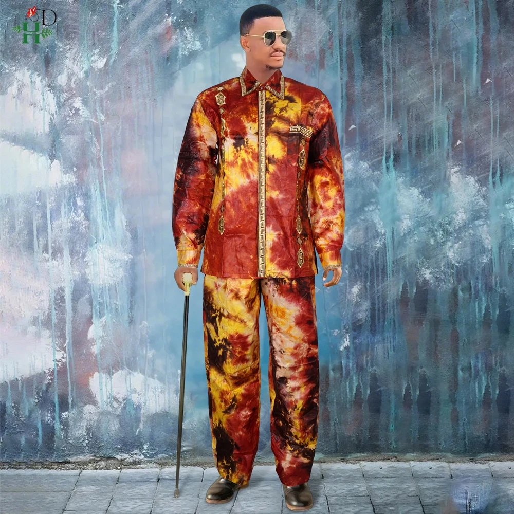 

H&M African Clothes for Men Traditional African Dashiki Men Shirt with Pants Embroidery shirt Pants Set bazin riche Clothes