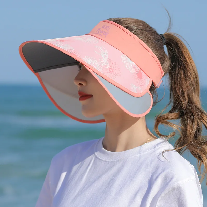 Summer Women Bucket Hats Outdoor UV Protection Visors Pull-out Enlarged Brim Empty Top Hat Korean Flower Big Brim Sun Hat Beach