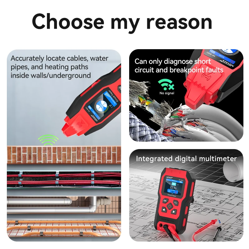 NF-8301 Underground Cable Tester Detection Depth 2M Wire Tracker Detect Wall Electrical Line 400v Withstand Voltage Test Cable