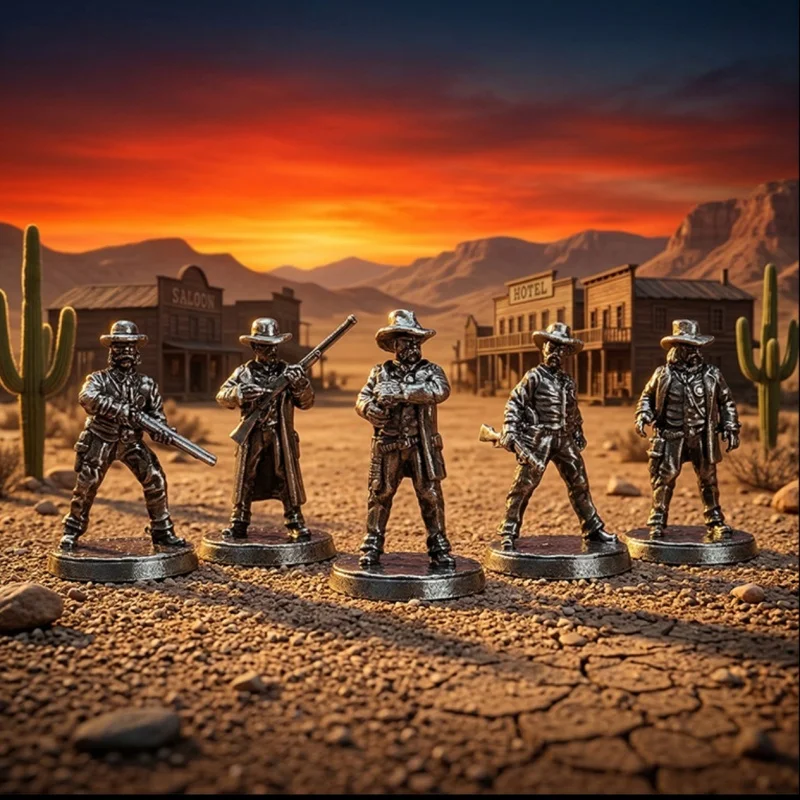 Classic Wild West Duel Scene Sheriff & Bandit Metal Figures, Office Desk Ornaments Cowboys Collection, Gift for Wars Hobbyist