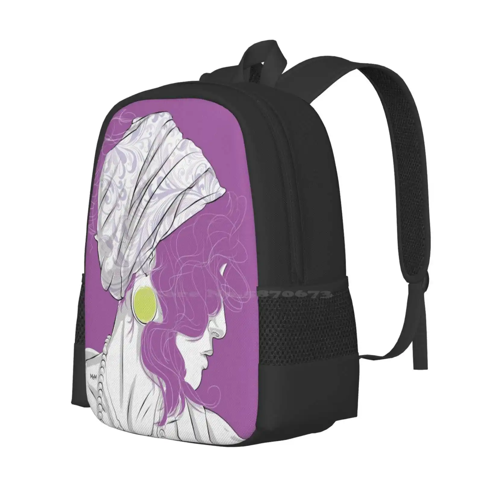 Profile Hot Sale Schoolbag Backpack Fashion Bags Woman Profile Vintage Texure Violet Curly Hair