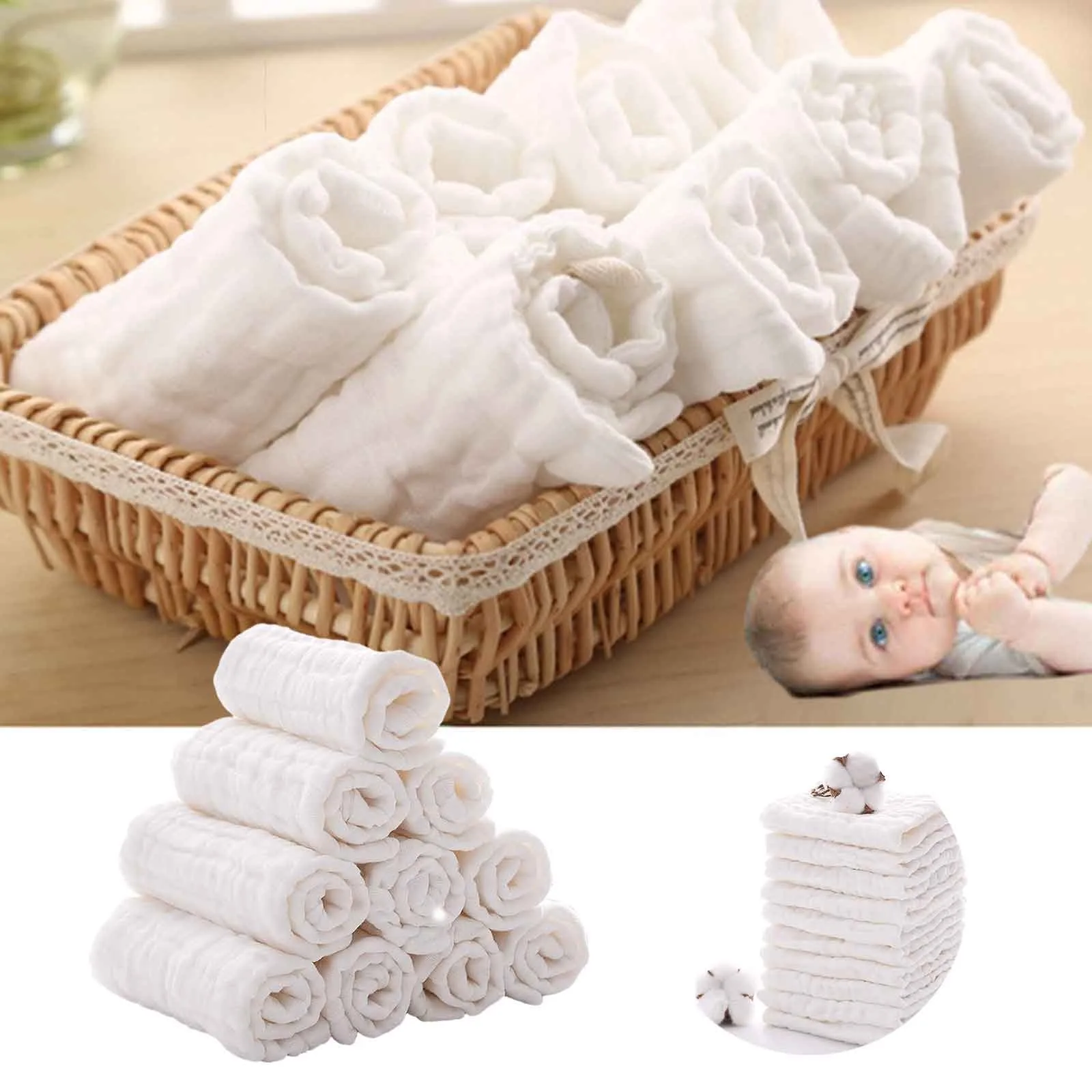 10PCS Baby Washcloths 6 layer gauze Cotton Baby Wipes Soft Newborn Baby Face Towel For Sensitive Skin Baby Shower Gift