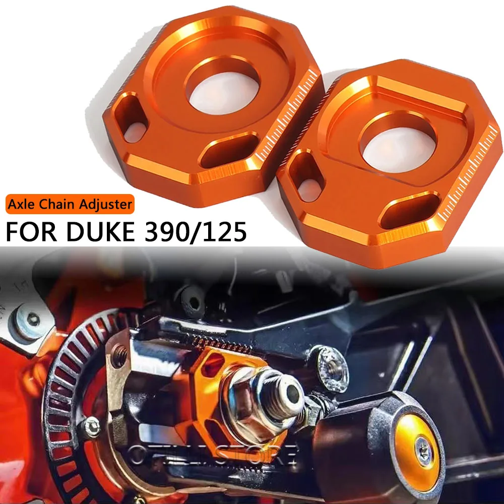 

Motorcycle CNC Rear Chain Adjuster Axle Blocks Orange With Logo For DUKE 390 DUKE 125 Duke390 Duke125 2024 2025