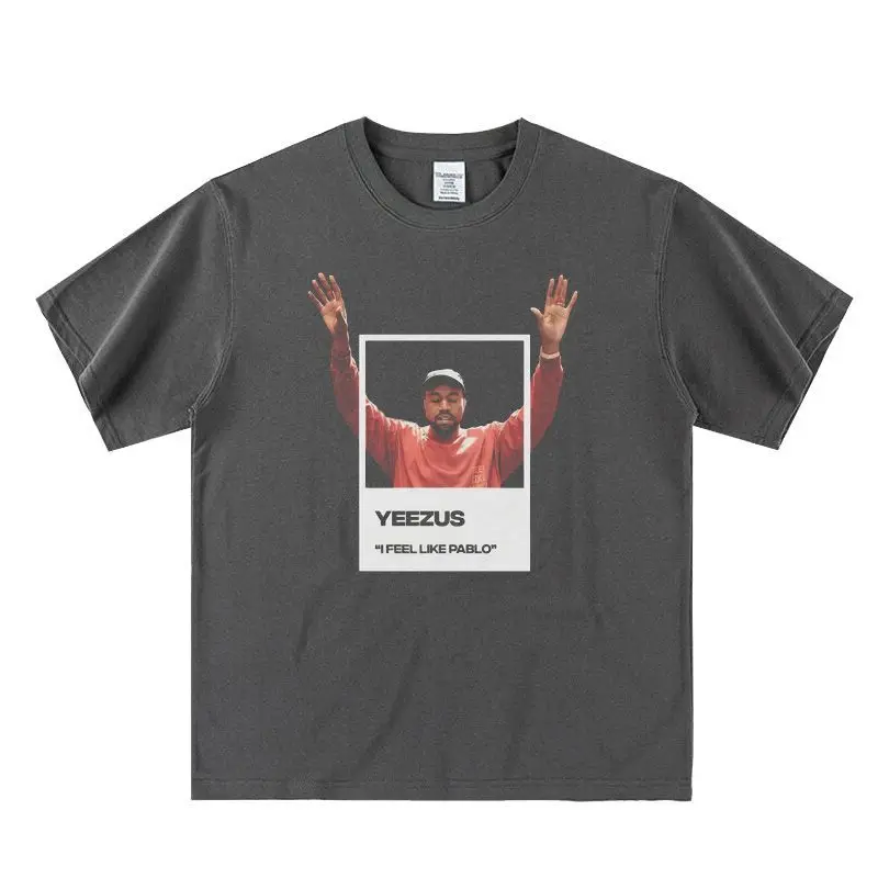 Kanye's Lyric Print Heavyweight 100% Cotton Short-sleeved American Retro Small-neckline T-shirt