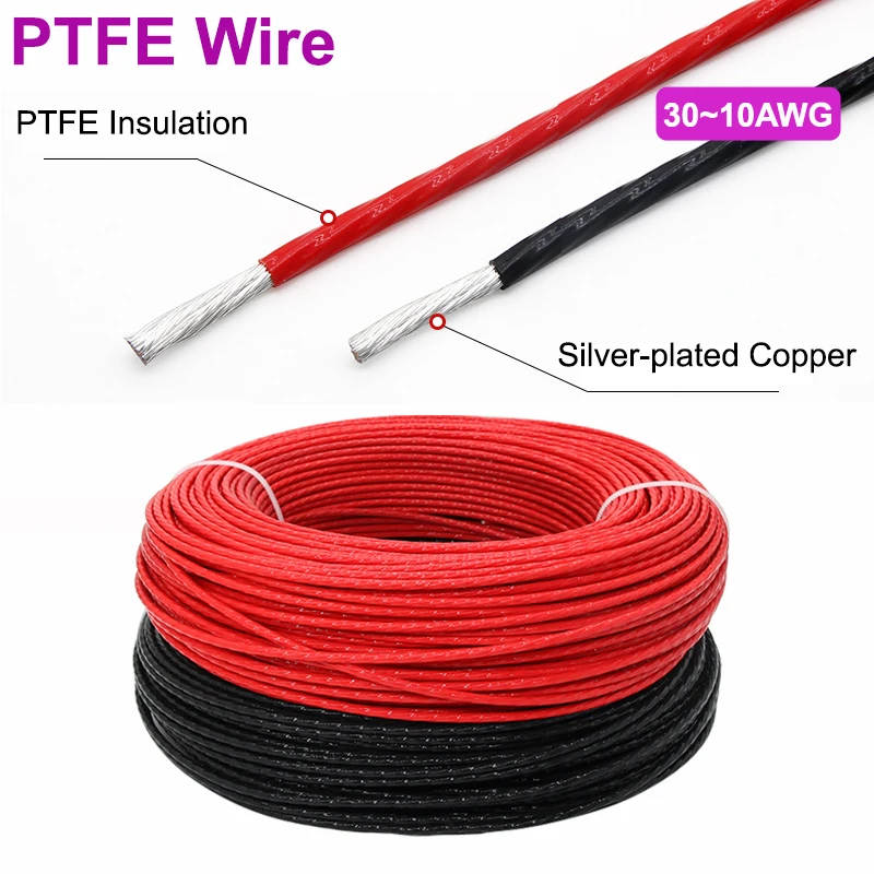 1/3/5/10/25M Silver Plated PTFE Wire Black White Red 30~10 AWG Electric DIY High Purity OFC Copper Cable For 3D Printer