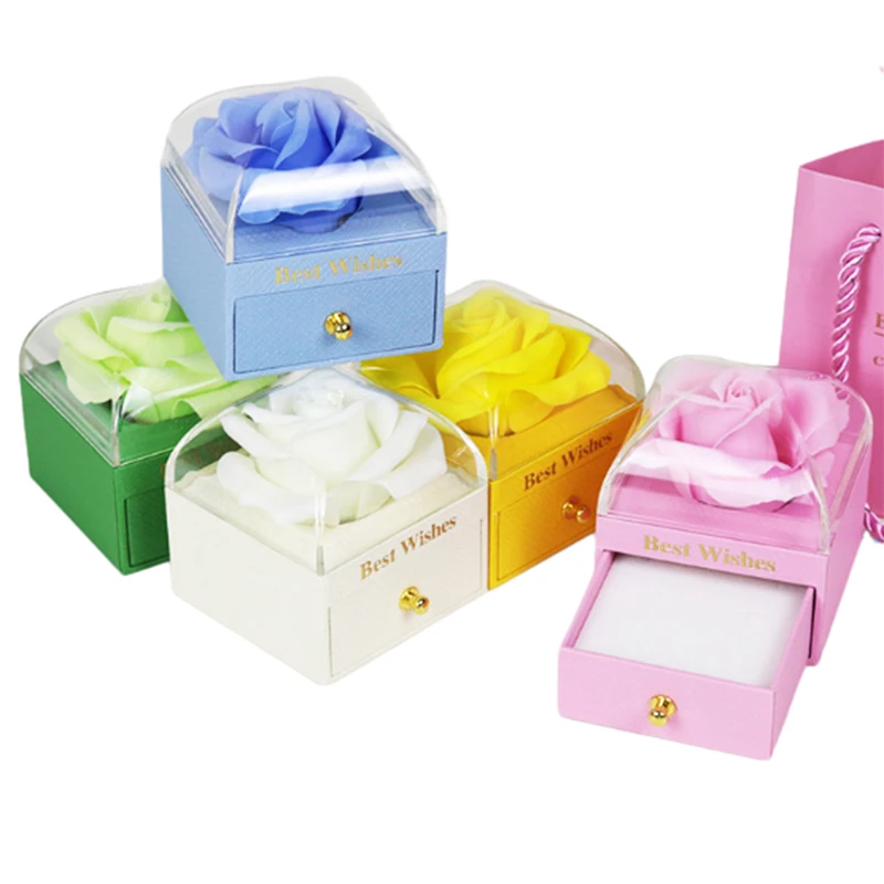 Romantic Rose Flower Drawer Box Valentine's Day Jewelry Gift Packaging Ring Necklace Storage Box Wedding Engagment Party Favors