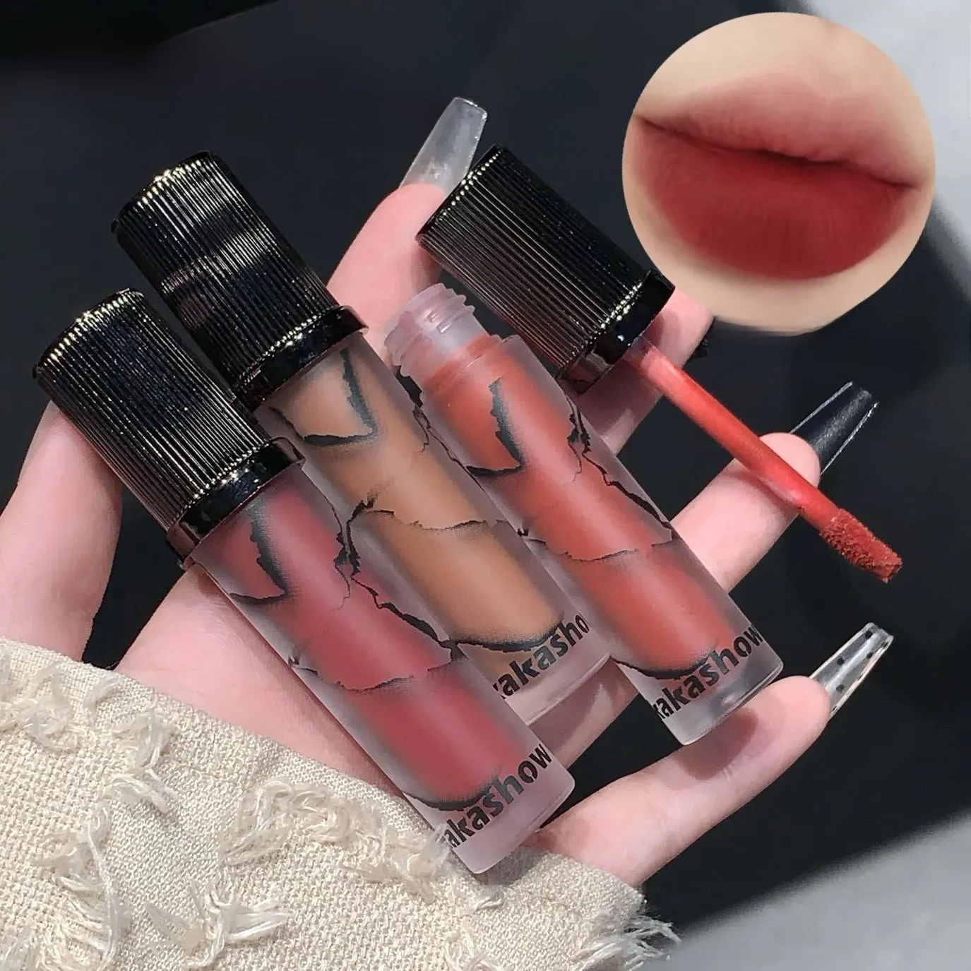 Kakashow Marble Matte Lip Mud Velvet Soft Fog Lip Tint Long Lasting Non Stick Cup Lip Cosmetics