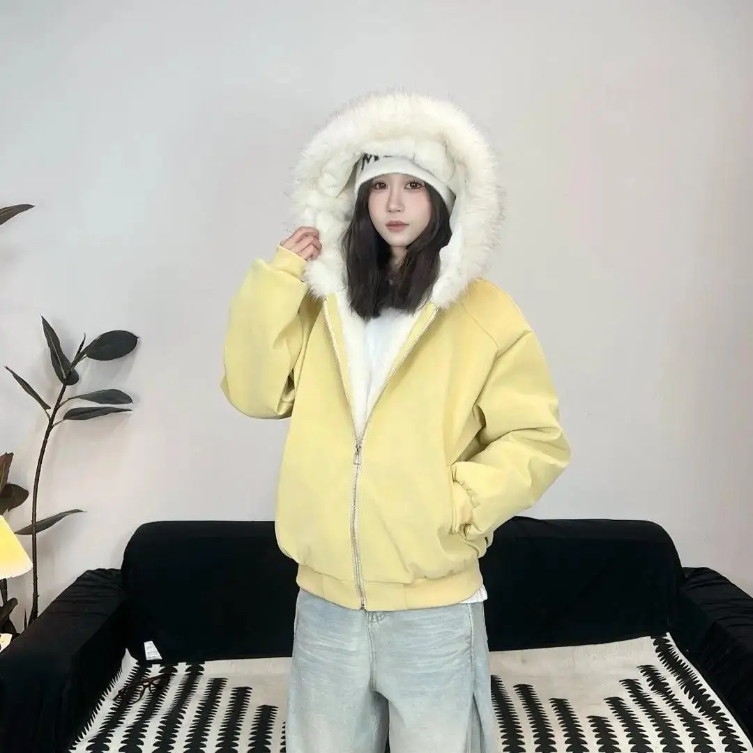 Winter Pu Leather Cotton-Padded Coat Couples Thicken Fleece-Lined Marble-Patterned Parkas Fur Coat Couple'S Cotton-Padded Coat