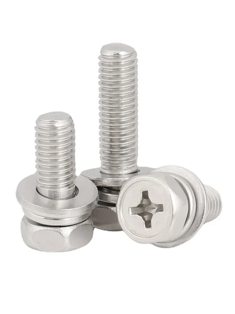 20 Buah M6 M8 Baut Phillips Sekrup Heksagonal Kepala Silang Hexagon Set Ring Pegas Datar Baja Tahan Karat 304 L = 12-50Mm 20Mm