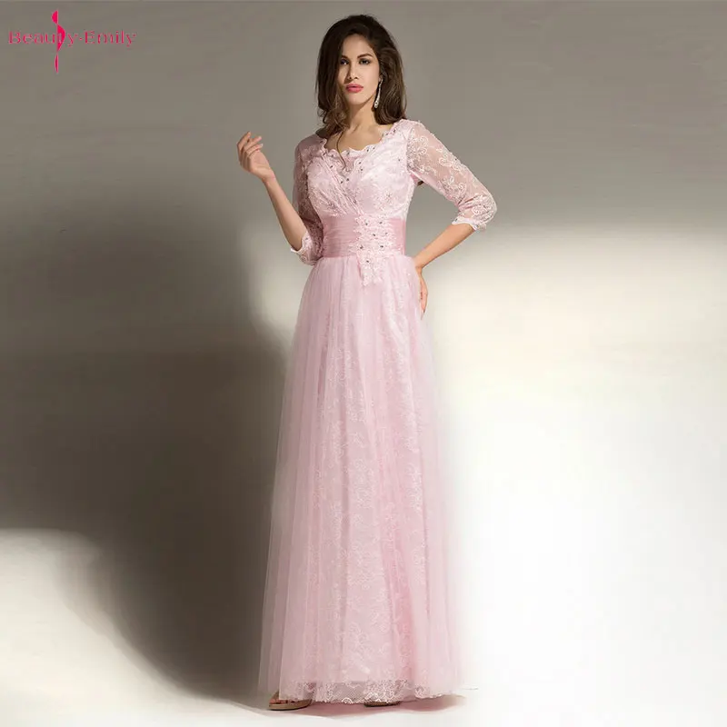 

Beauty-Emily Elegant Pink Evening Dresses Long Women Party Dress Luxury Lace Appliques Beading Prom Gowns A Ling Wedding Gown