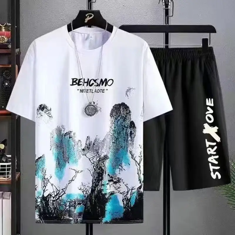 

Men's Summer Shorts Set Gym Outfit T Shirt for Men Student Short Sleeve T-shirt for Printed Men's Top Workout Quick Drying