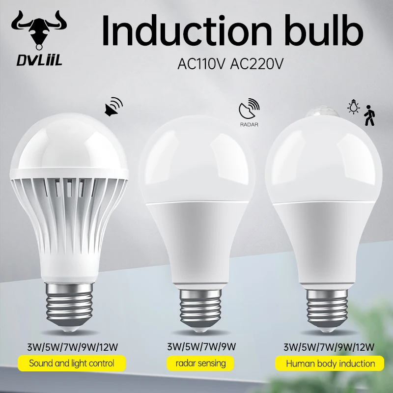 DVLIIL 2025 LED Voice control Light 220V 5W 7W 9W 12W Human body induction lighting Saving Eye protection Home Bedroom LED lamp