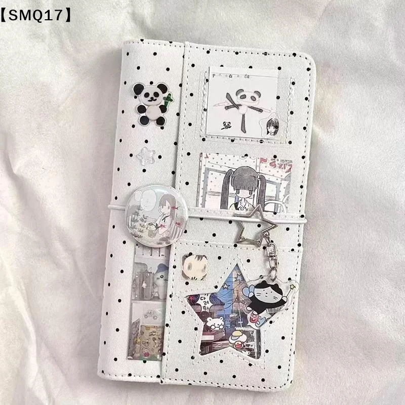 A6 Polka Dot Cloth Binder Notebook 6-Hole Loose Leaf Portable DIY Scrapbook Journal Multi Pocket Album Planner School Gift【SMQ】