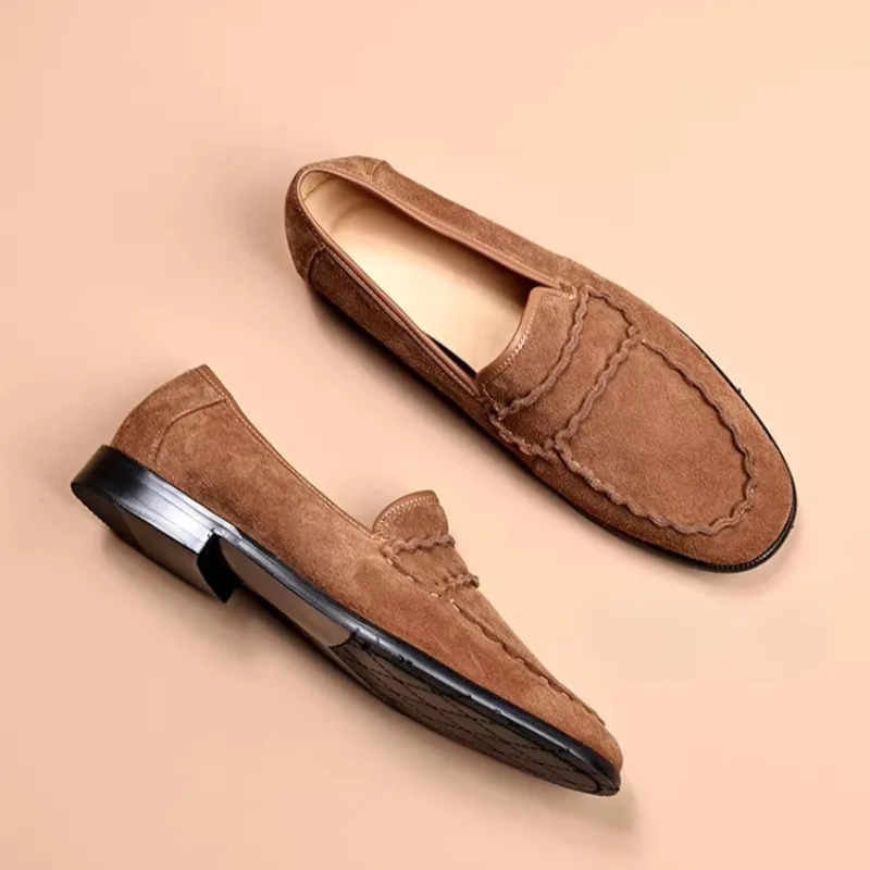 Designer Luxury Slip on Loafers Men's Genuine Leather Casual Dress Office Work Cow Suede Spring Summer Leather Shoes Male