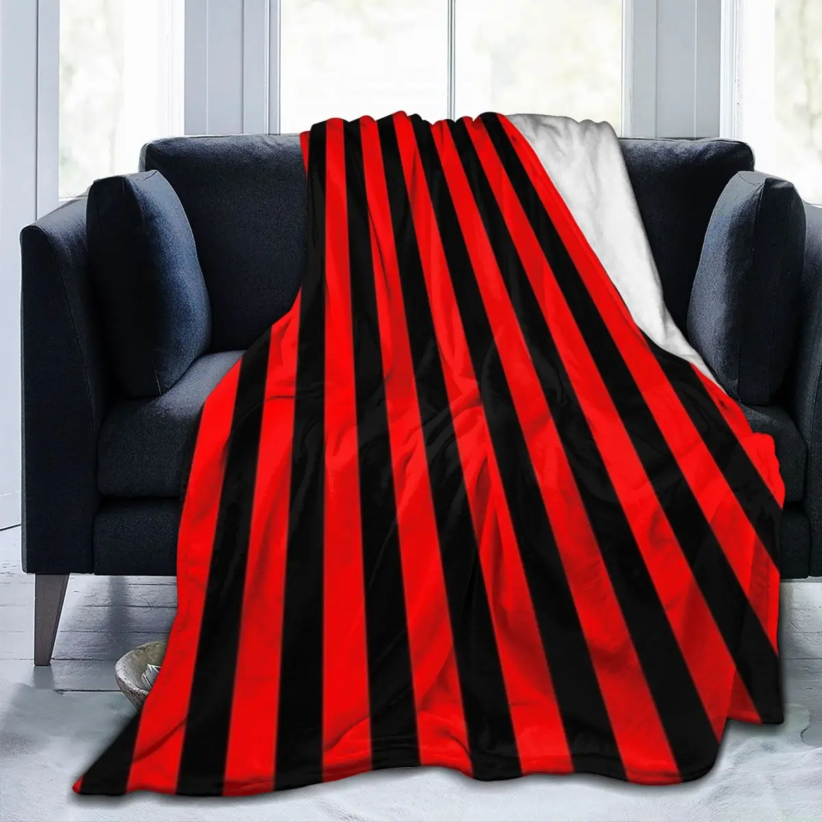 

Red And Black Vertical Stripes Blankets Flannel Sofa Throw Blanket Warm for Home Bedroom Outdoor Throws Bedspread Quilt