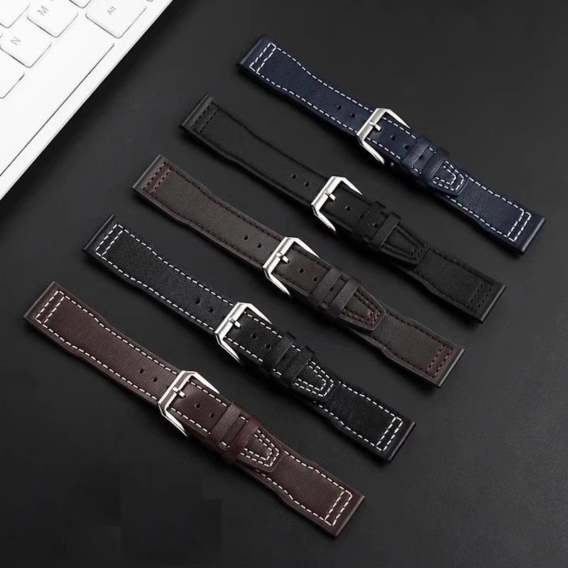 For IWC Pilot Spitfire princekin Mark dermis watch strap Black brown green cowhide wristband Folding buckle watchband  20mm 21mm