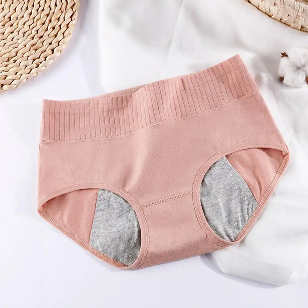 Women Period Underpants Mid Waist Solid Color LeakProof Physiological Pants Elastic Casual Briefs Female Menstrual Panties