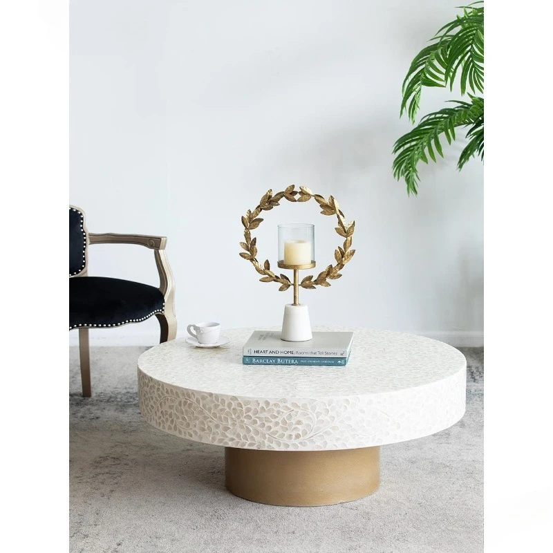 Handmade collage shell edge table coffee table living room coffee table