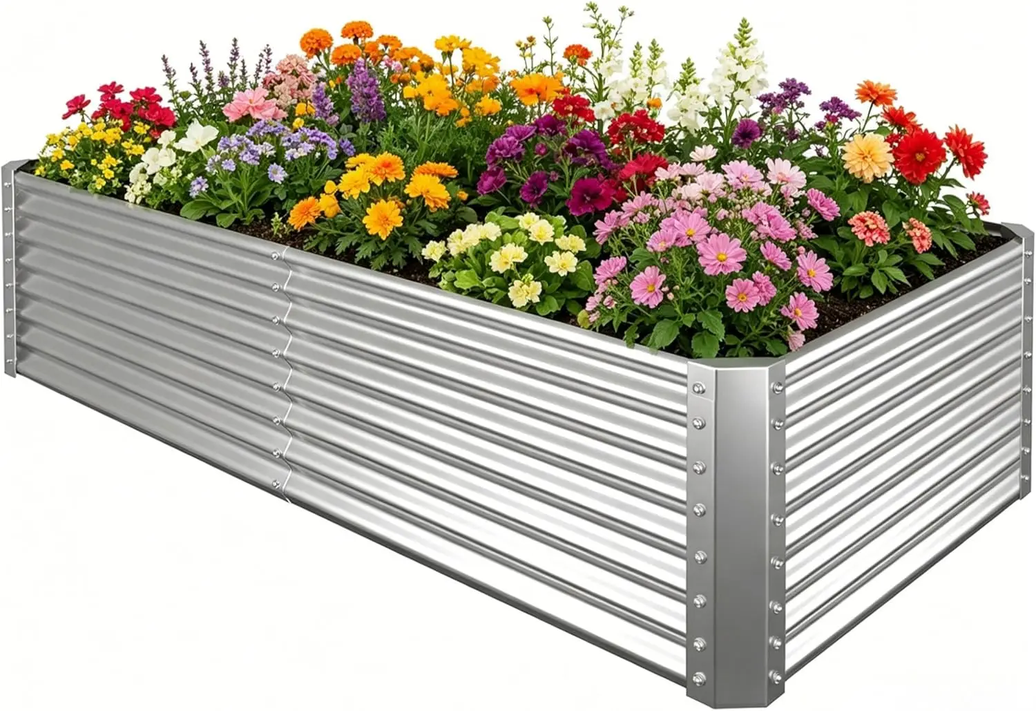 Tall Galvanized Raised Garden Bed Kit Outdoor Patio,6x3x2ft Large Rectangular Metal Planter Boxes,Deep Root Box Planter for Gardening, Vegetables, Flowers, Herbs, 1 Pack, Silver