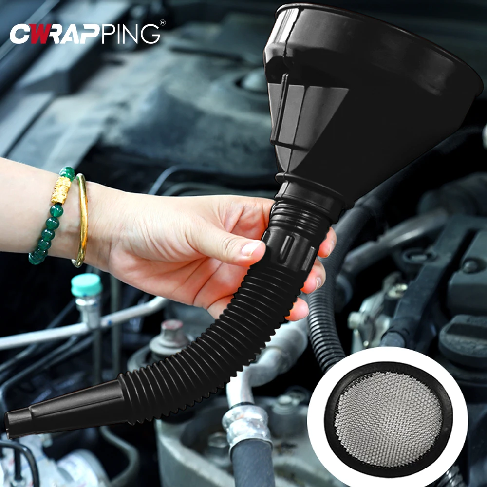1Pc Multi Functional Flexible Automotive Fuel Black Funnel Spill-Proof Refueling Oil Changing Tool with Wide Mouth and Handle