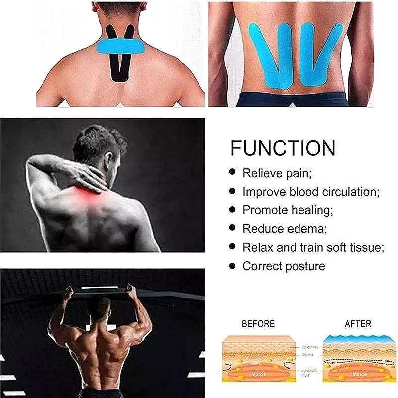 10 cm * 5 m Kinesiologie-Sportband, wasserdichte elastische Baumwollbänder für Muskelunterstützung, Erholungspflege, Physio, 4 Zoll * 16,5 Fuß – Detail 7