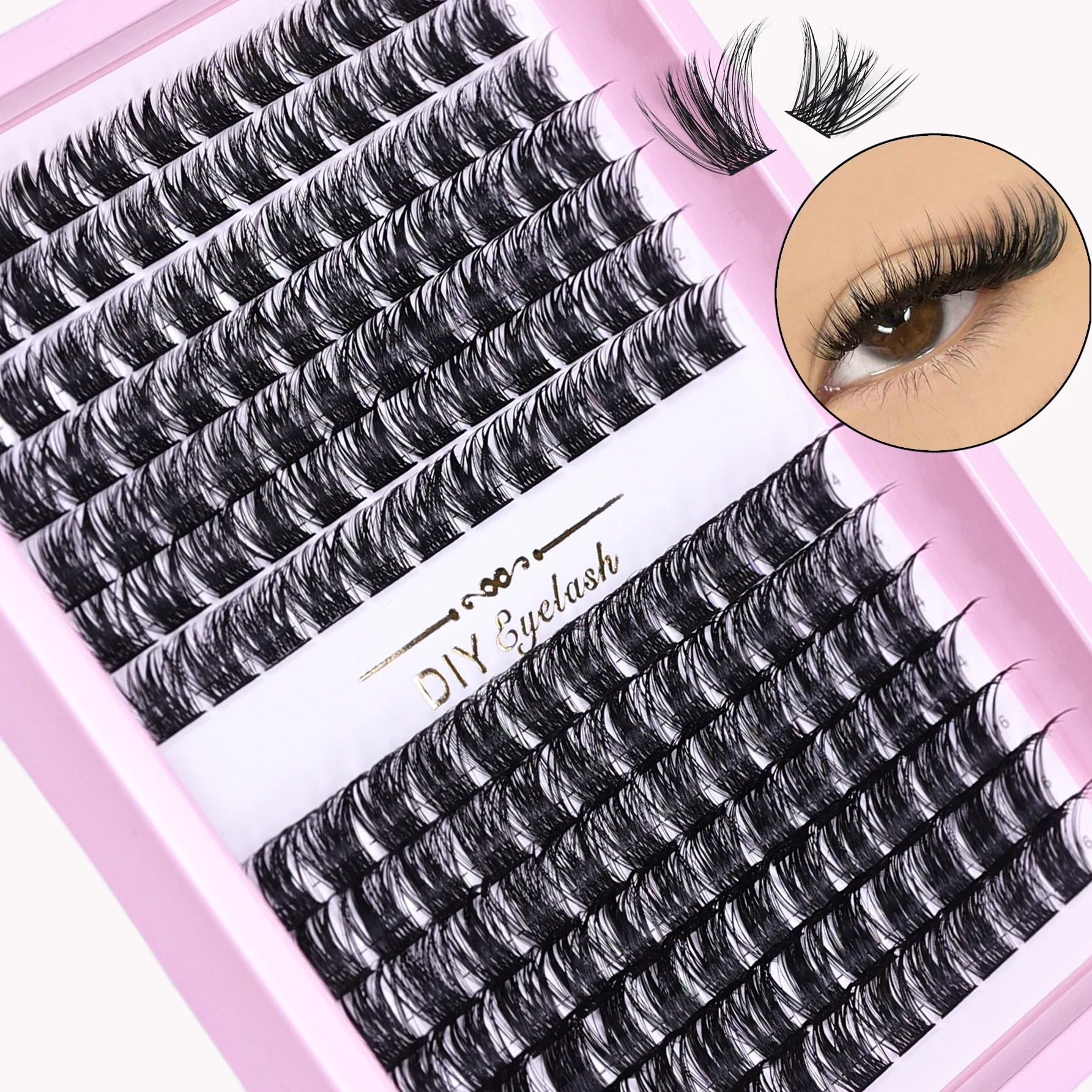 Lash Clusters 168pcs Cluster Lashes 10-16mm Lashes Extensions Natural Look Lashes D Curl Fluffy Cluster DIY Eyelash Extension