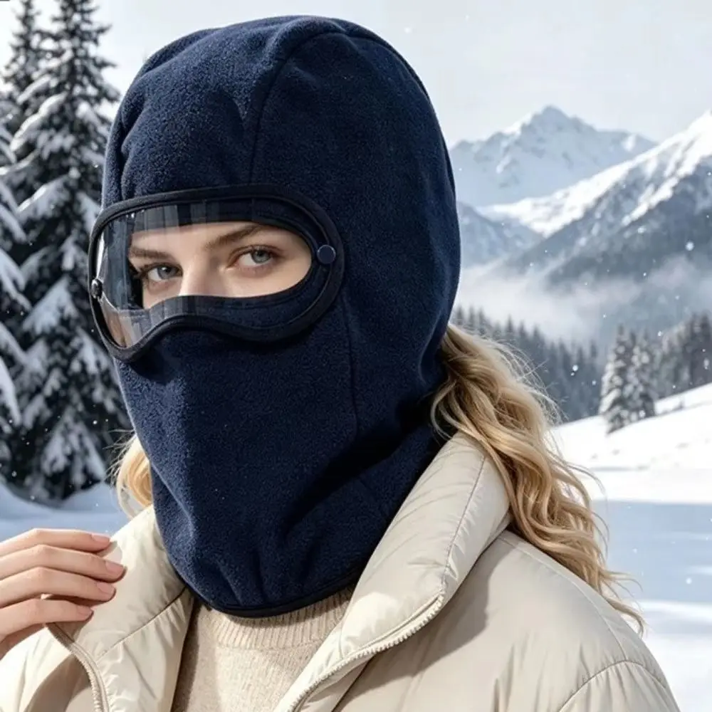 Soft Windproof Fleece Balaclava Hat Thickened Warm Winter Cycling Goggles Hood Face Cover Ear Protector Helmet Hat Outdoor
