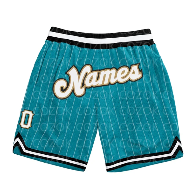 Custom Blue Green Authentic Basketball Shorts 3D Printed Men Shorts Your Name Mumber Quick Drying Beach Shorts