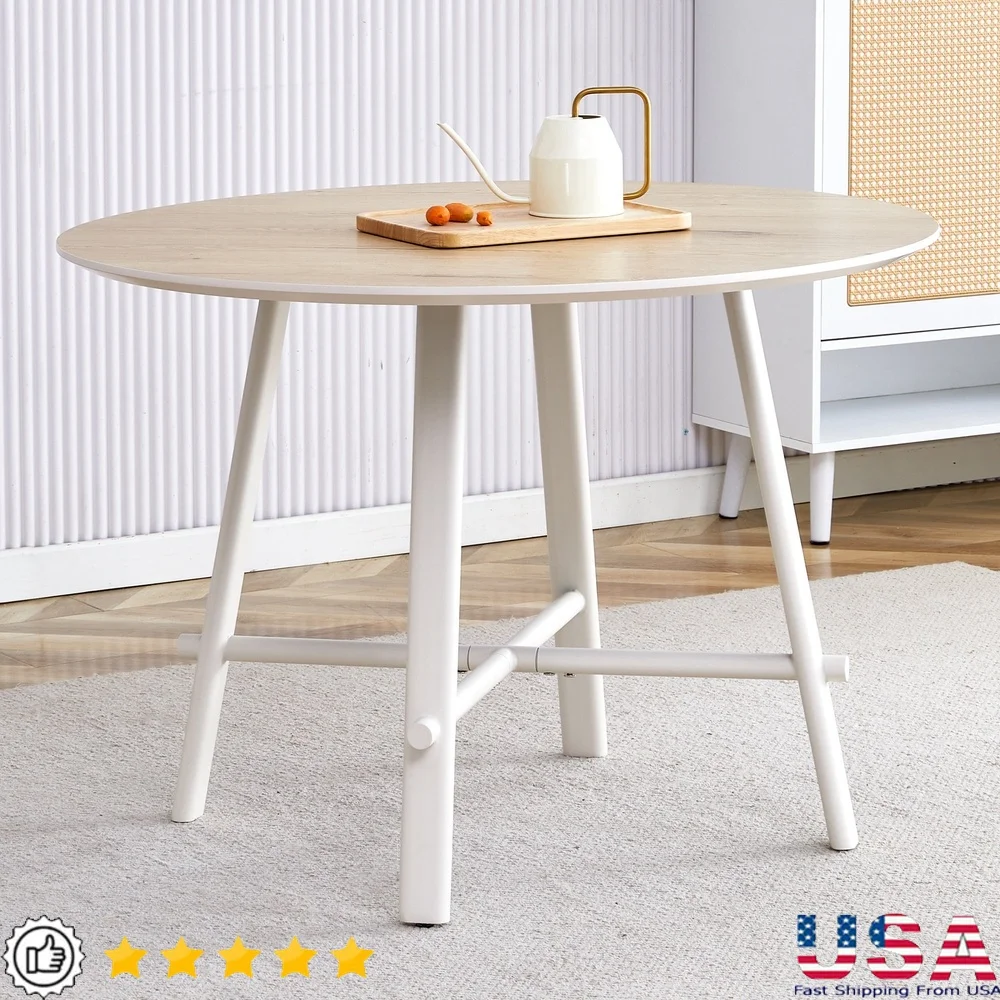

Modern Round Dining Table 4 People Wood Top with Metal Legs Compact Kitchen Dining Room Furniture Easy Assembly