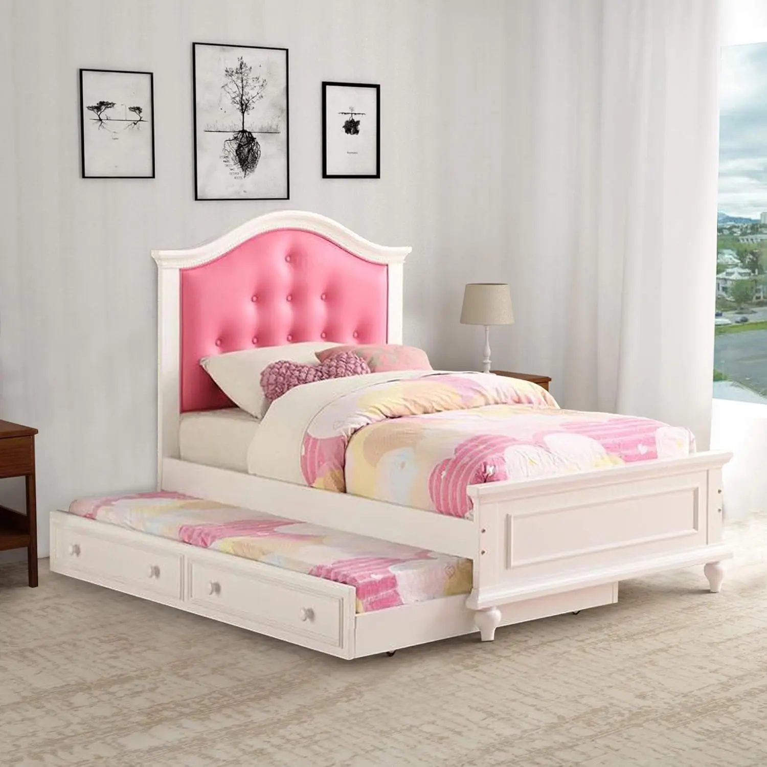 Alexander cherub-cama de casal, cor rosa e branco, com trem
