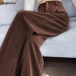 Corduroy Plus Velvet Thicker Casual Pants Women Fall Winter Keep Warm Soft Solid Color Female High Waist Wide Leg Trousers Chic