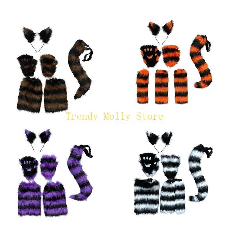 

N5KB Designed for Stage Shows Plush Headband Animal Tail Leg Sleeves Accessories