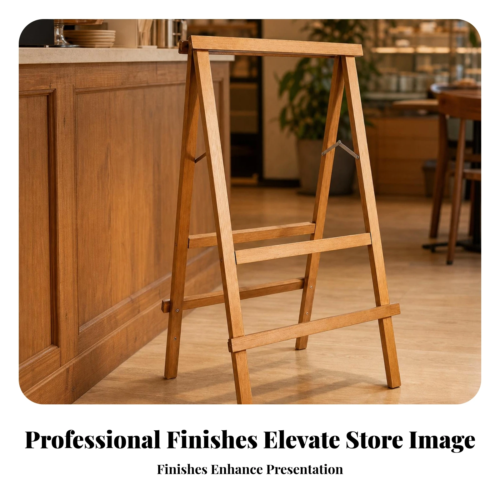 Wooden Poster Stand with Double-Sided Display Foldable Freestanding Poster Holder with Top Horizontal Bar Sandwich Board