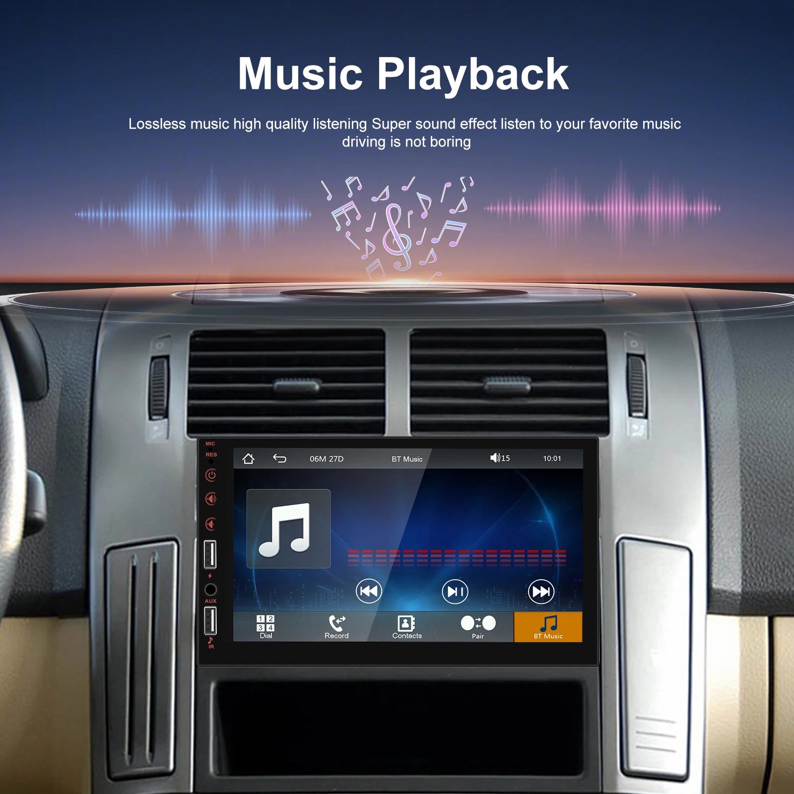 Podofo 1Din 7'' Auto-Multimediaplayer Kabelloses Carplay Android Auto Mirror Link Universeller Auto-MP5-Player Bluetooth FM DVR AUX-IN – Detail 12